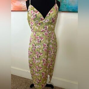 Angel Biba Australia New Green Purple Floral  Midi Dress Adjustable Straps Large